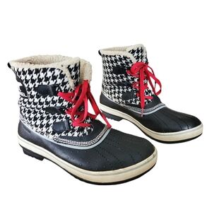 Sorel Tivoli Winter Boots | Women’s 9 | Waterproof | Houndstooth + Red Laces